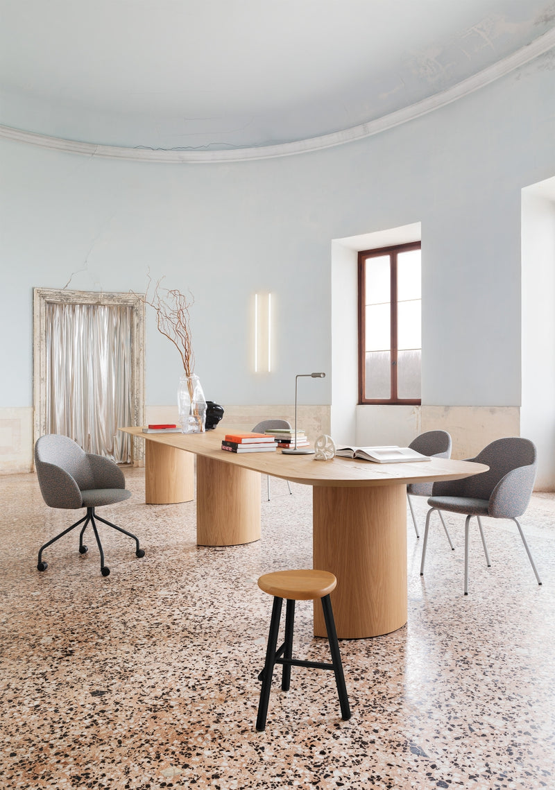 Milk stool by Miniforms, natural beech seat and metal frame, product photograph 2