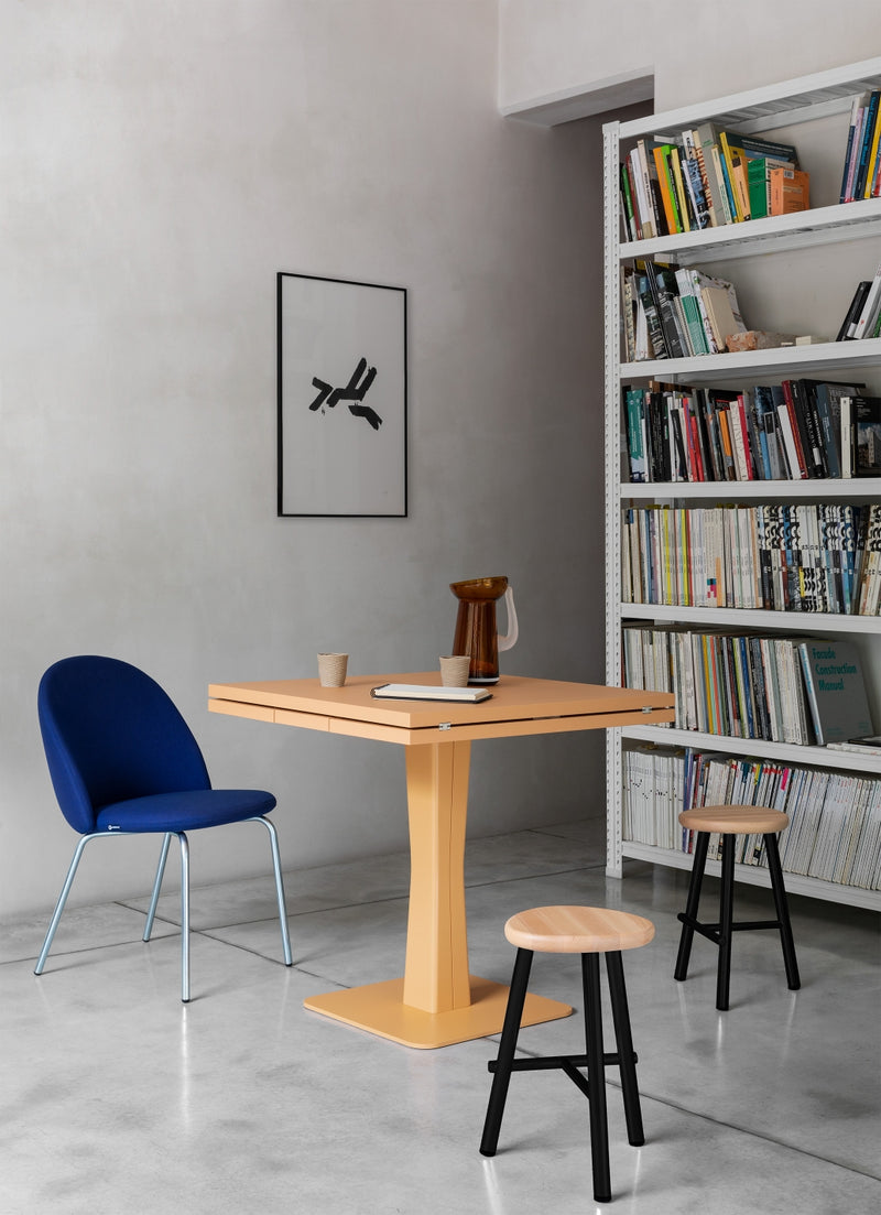 Milk stool by Miniforms, natural beech seat and metal frame, product photograph 4